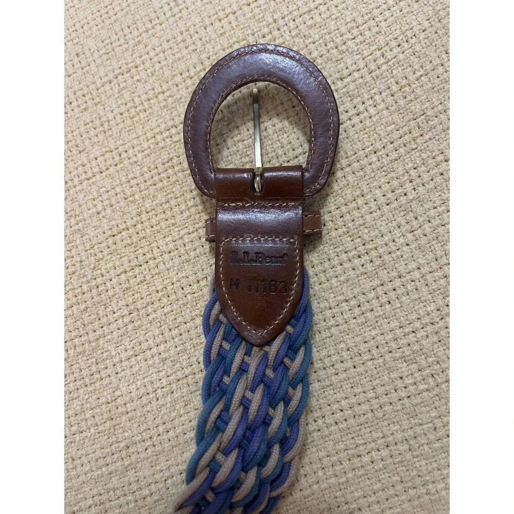 VTG LL BEAN Belt Multicolor Woven fabric leather Brass Buckle 36” L